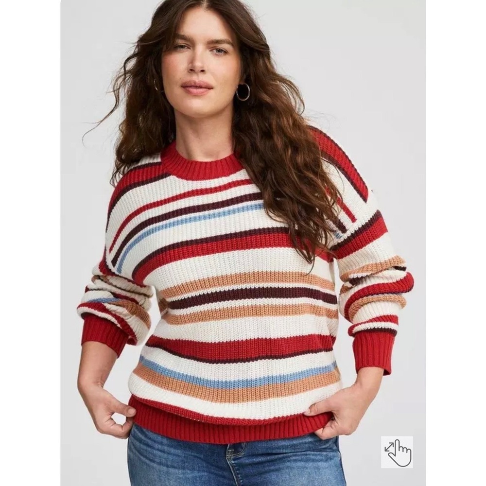 Torrid Pullover Drop Shoulder Sweater‎ Deb Stripe Red Cream Womens Size 0 L NEW